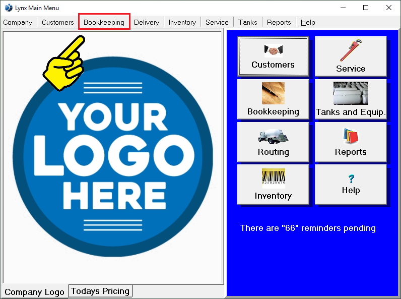 Bookkeeping Main Menu Option
