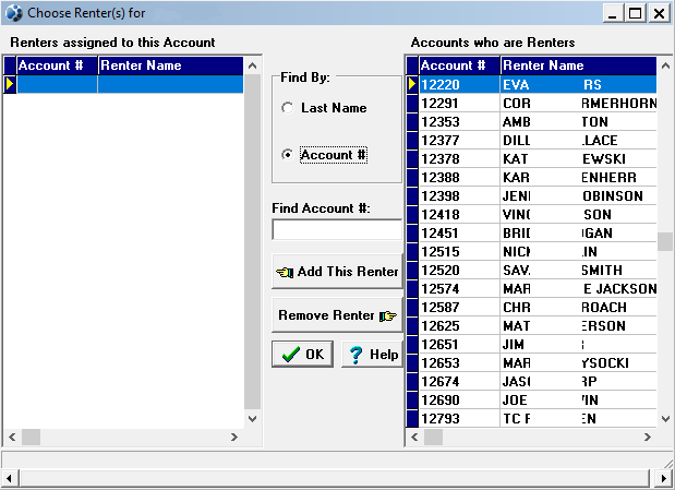 screenshot of choose renter screen