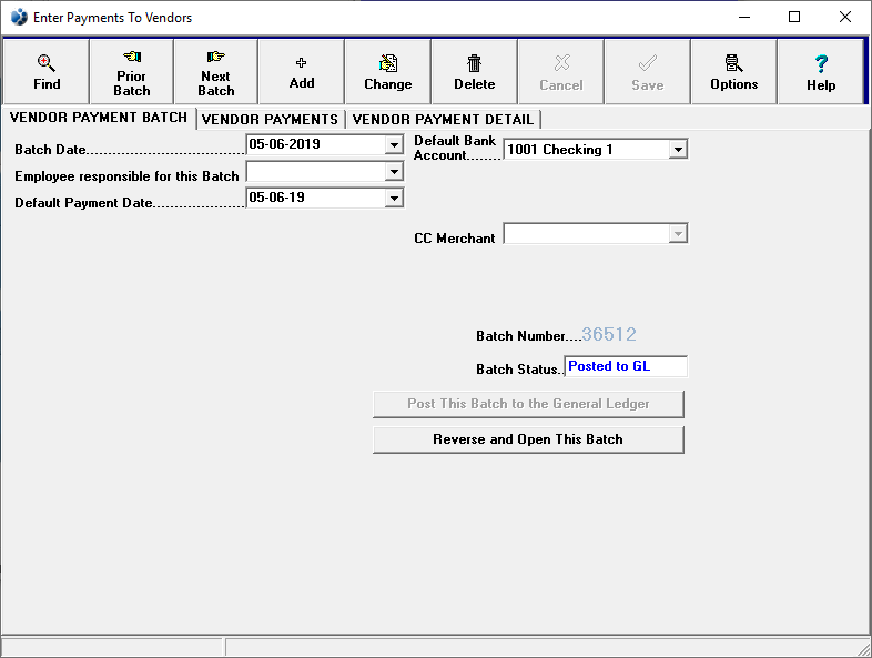 screenshot of vendor bill payment batch window