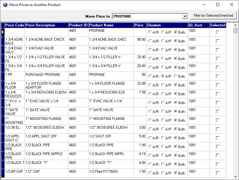 Move Prices to Another Product Window
