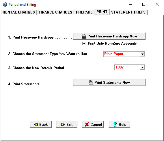 Period-end Billing Print Tab